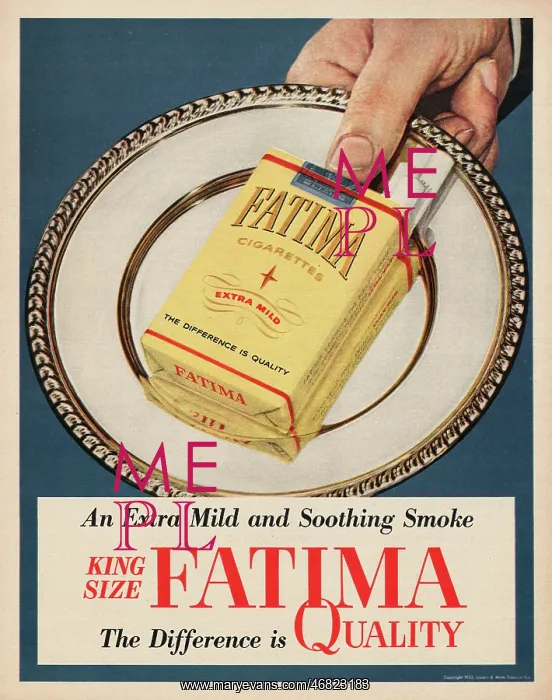 : 1953 U.S. Magazine Fatima Cigarette Advert : 1953 U.S. Magazine Fatima Cigarette Advert