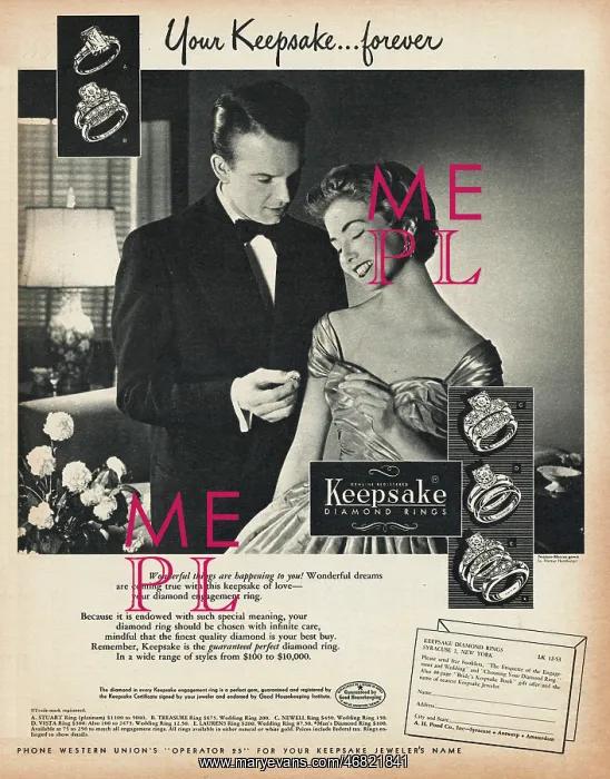 : 1953 U.S. Magazine Keepsake Diamond Ring Advert : 1953 U.S. Magazine Keepsake Diamond Ring Advert