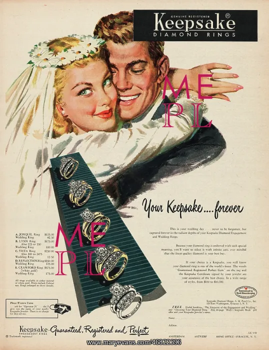 : 1953 U.S. Magazine Keepsake Diamond Ring Advert : 1953 U.S. Magazine Keepsake Diamond Ring Advert