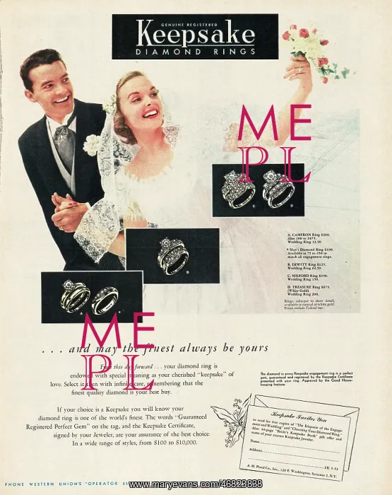 : 1953 U.S. Magazine Keepsake Diamond Ring Advert : 1953 U.S. Magazine Keepsake Diamond Ring Advert