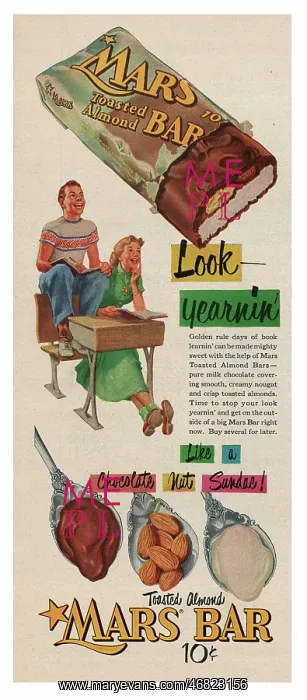 : 1953 U.S. Magazine Mars Bar Advert : 1953 U.S. Magazine Mars Bar Advert