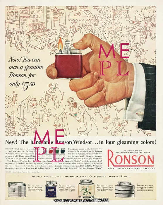 : 1953 U.S. Magazine Ronson Lighters Advert : 1953 U.S. Magazine Ronson Lighters Advert