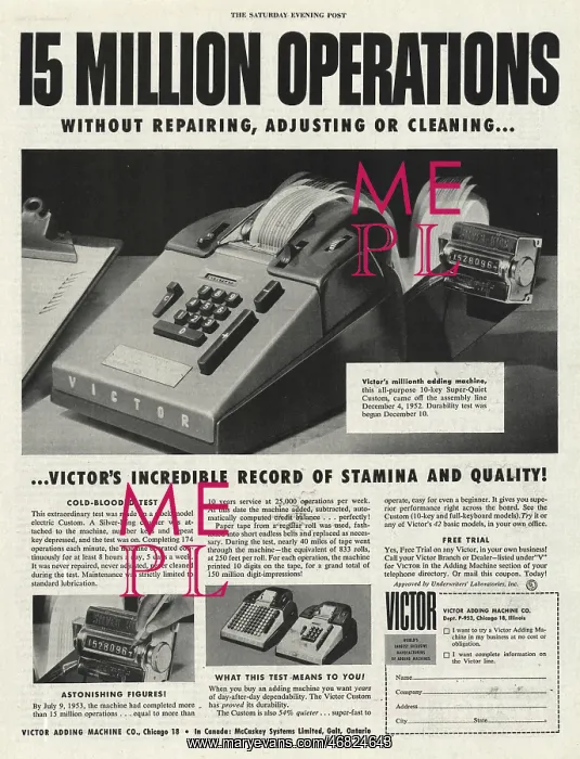 : 1953 U.S. Magazine Victor Adding Machine Advert : 1953 U.S. Magazine Victor Adding Machine Advert