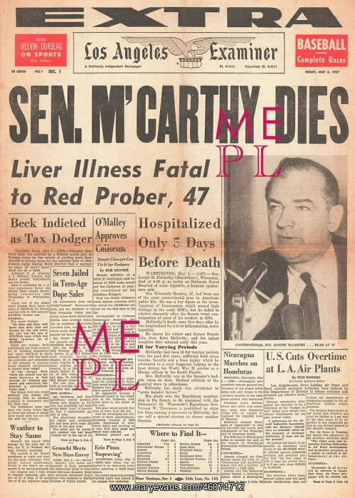 : 1957 LA Examiner Death of Joseph McCarthy : 1957 LA Examiner Death of Joseph McCarthy