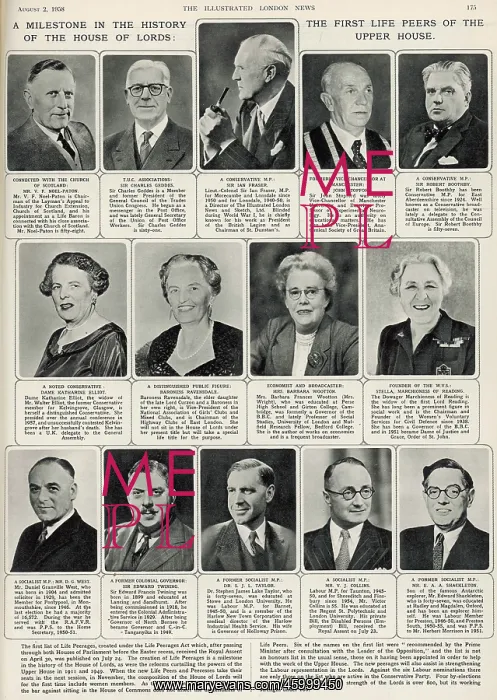 : 1958 CREATION LIFE PEERS : 1958 CREATION LIFE PEERS