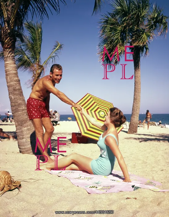 : 1960s 1950s couple on tropical : 1960s 1950s couple on tropical