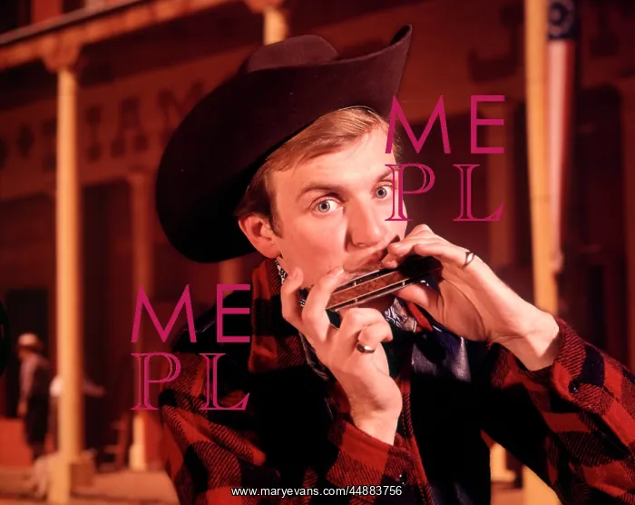  : 1960s 1970s Man Cowboy Hat Playing