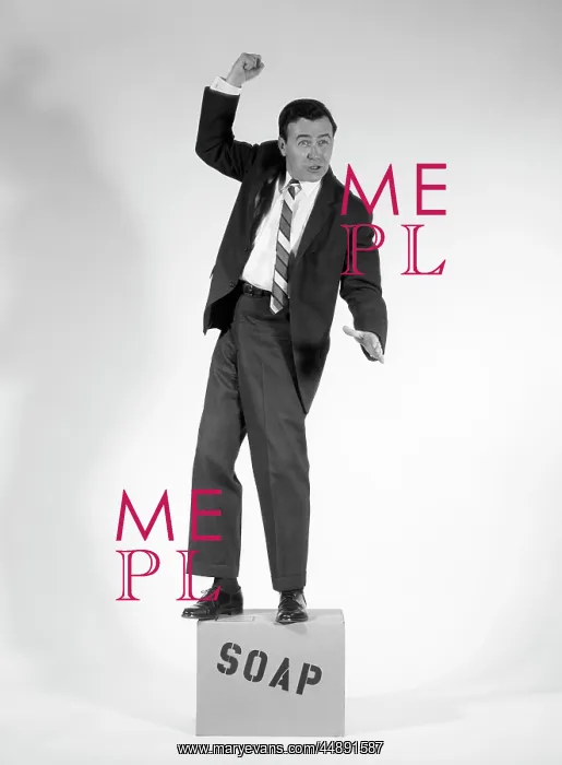 : 1960s Angry Man In Suit On Soapbox : 1960s Angry Man In Suit On Soapbox