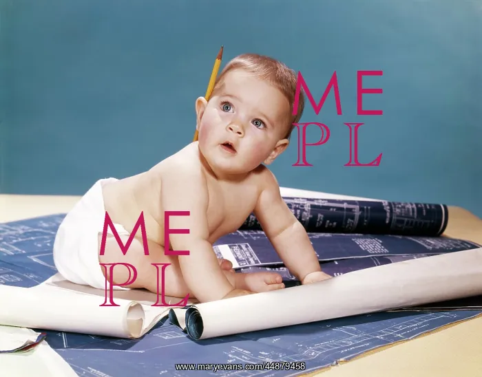  : 1960s Baby Architect Sitting Among