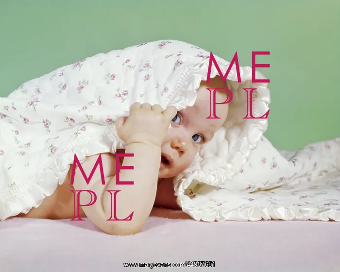 : 1960s Baby Hiding Under Blanket looking out looking at Ca : 1960s Baby Hiding Under Blanket looking out looking at Ca