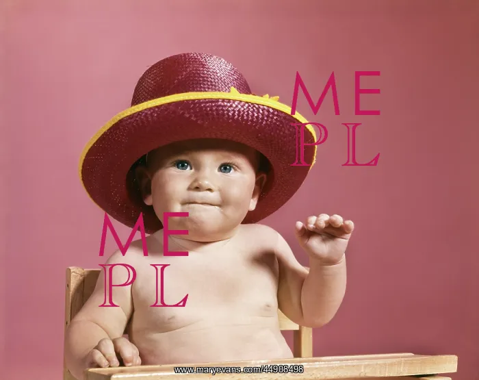  : 1960s Baby Making Face Wearing Red Straw Hat