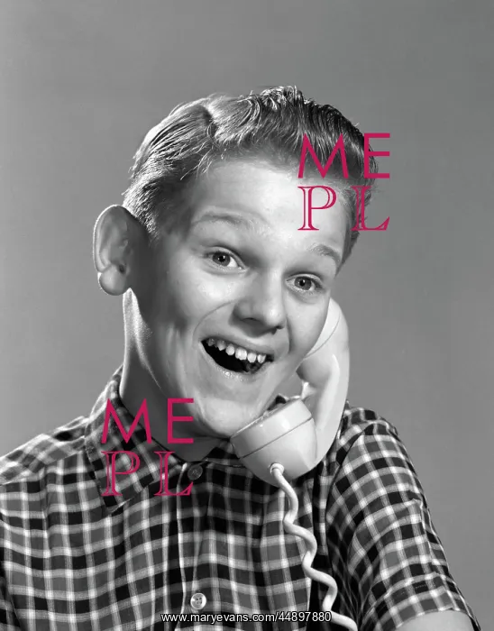  : 1960s BOY ON TELEPHONE WITH EXCITED EXPRESSION