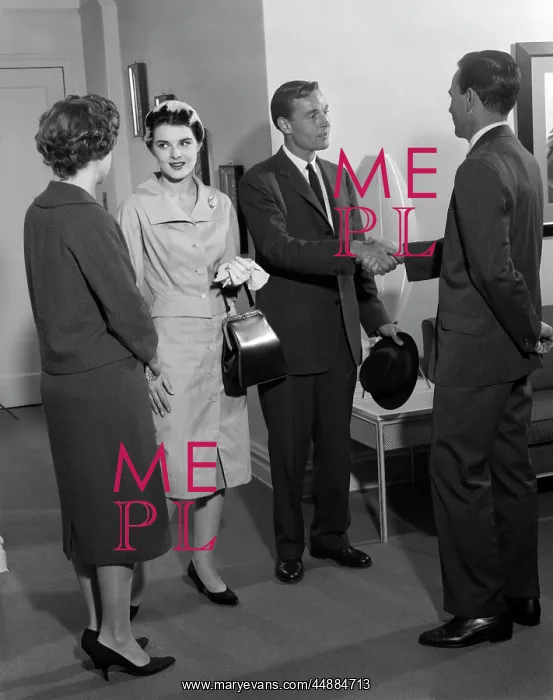 : 1960s Two Couples Greeting Each : 1960s Two Couples Greeting Each