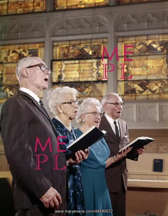  : 1960s Two Elderly Couples In Church