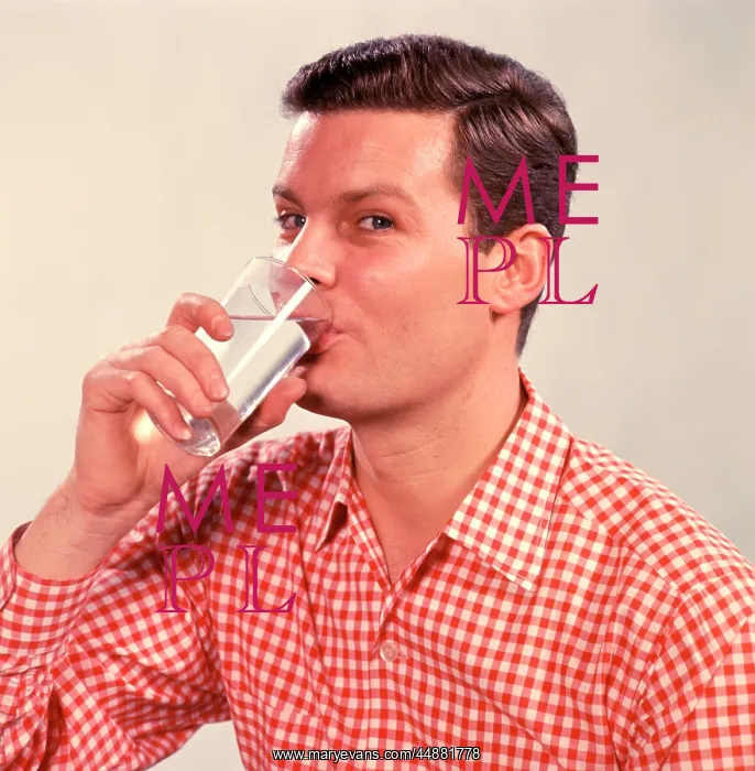 : 1960s Man Drinking Glass Water : 1960s Man Drinking Glass Water