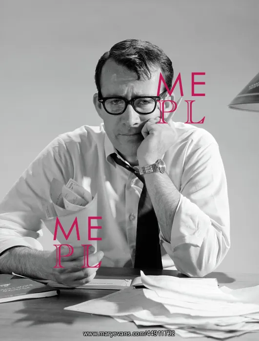 : 1960s MAN WITH PILE OF BILLS AND WORRIED EXPRESSION : 1960s MAN WITH PILE OF BILLS AND WORRIED EXPRESSION