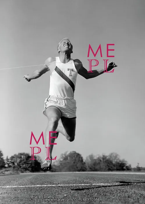 : 1960s MAN RUNNING WINNING SPRINTING ACROSS THE : 1960s MAN RUNNING WINNING SPRINTING ACROSS THE