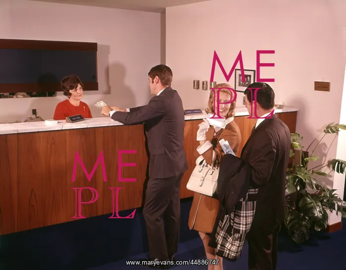  : 1960s Three People In Line Waiting