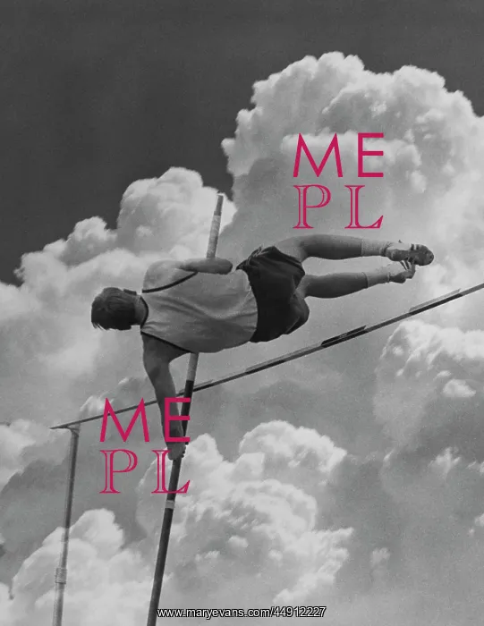  : 1960s POLE VAULTER MAN AGAINST SKY AND CLOUDS