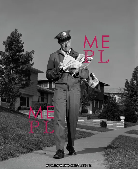 : 1960s Postman Delivering Mail : 1960s Postman Delivering Mail