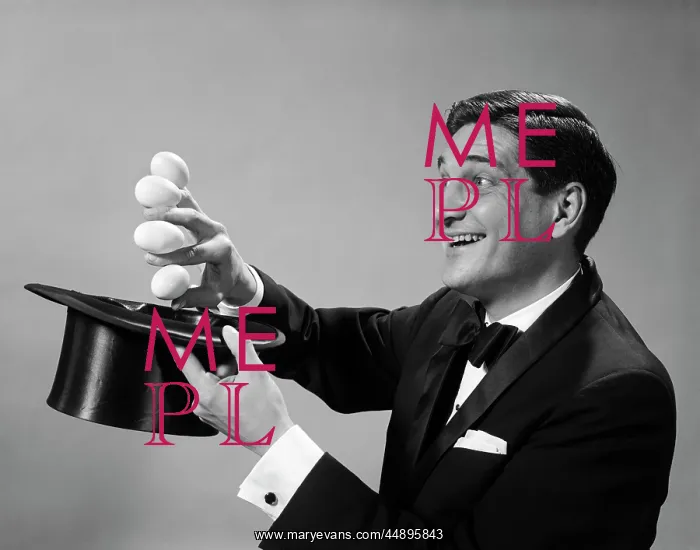 : 1960s PROFILE MAGICIAN MAN PULLING 4 EGGS OUT : 1960s PROFILE MAGICIAN MAN PULLING 4 EGGS OUT