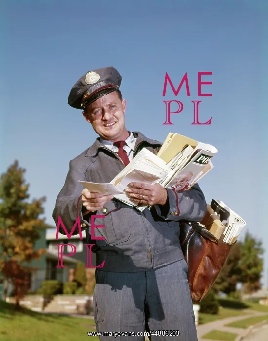 : 1960s Smiling Mailman Holding : 1960s Smiling Mailman Holding