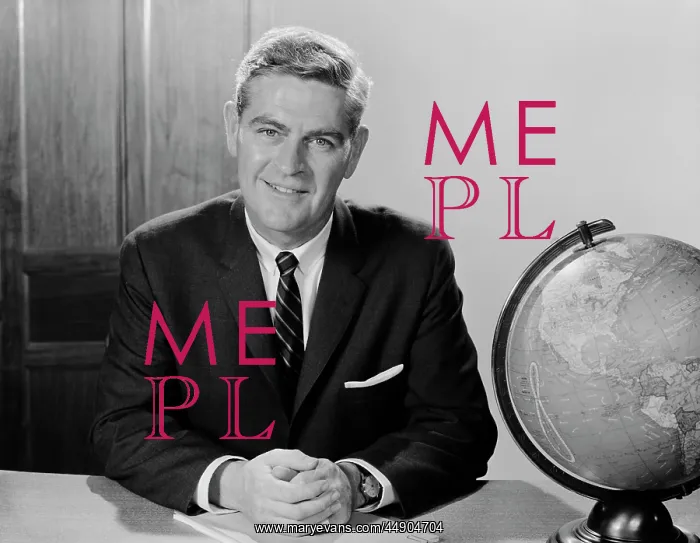  : 1960s SMILING MAN SITTING AT DESK WITH EARTH