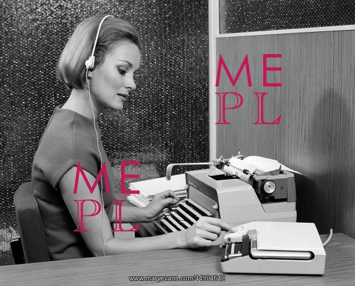 : 1960s Side View Of Secretary At : 1960s Side View Of Secretary At