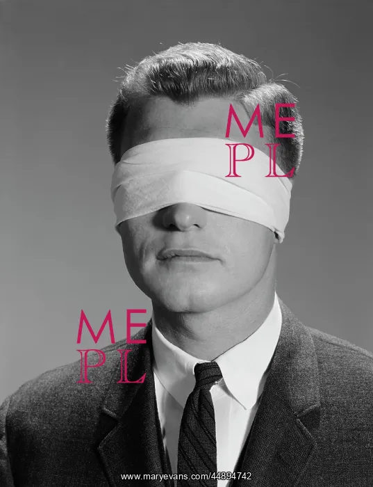 : 1960s YOUNG MAN WEARING BLINDFOLD : 1960s YOUNG MAN WEARING BLINDFOLD
