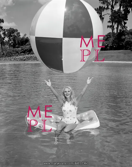 : 1960s Young Woman On Inflatable : 1960s Young Woman On Inflatable