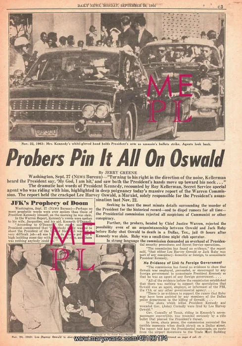 : 1964 Warren Report into assassination of JFK : 1964 Warren Report into assassination of JFK