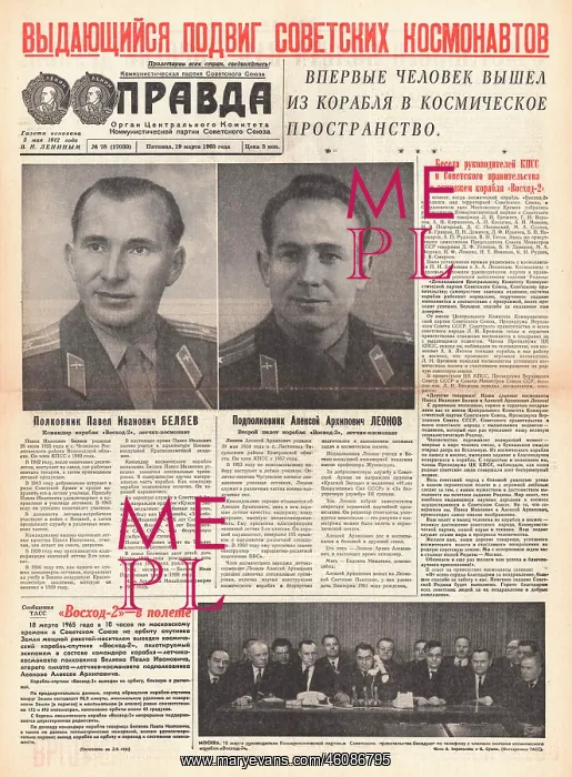 : 1965 Pravda (Soviet Union) First man to walk in space : 1965 Pravda (Soviet Union) First man to walk in space