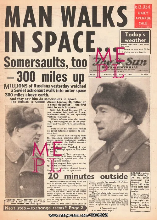 : 1965 The Sun (Australia) First man to walk in space : 1965 The Sun (Australia) First man to walk in space