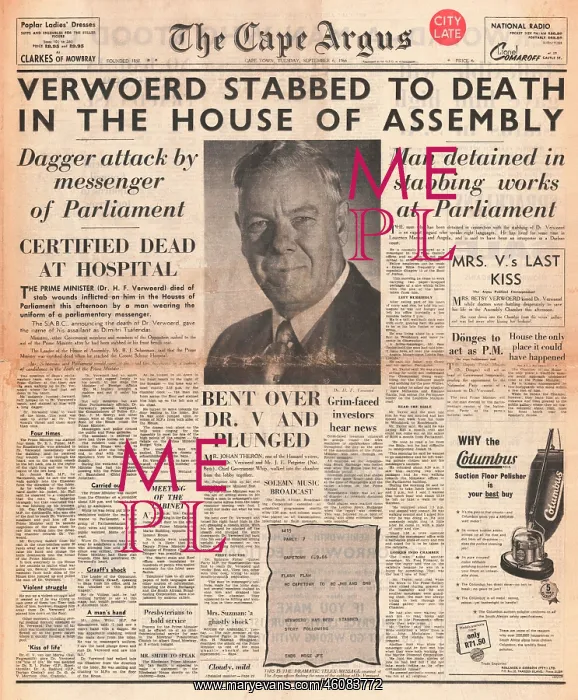 : 1966 Cape Argus Assassination of Dr Verwoerd : 1966 Cape Argus Assassination of Dr Verwoerd