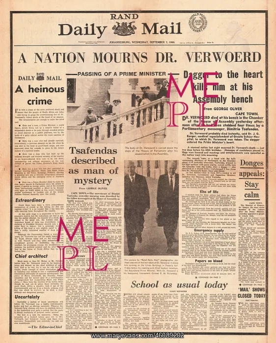  : 1966 The Rand Daily Mail Assassination of Dr Verwoerd