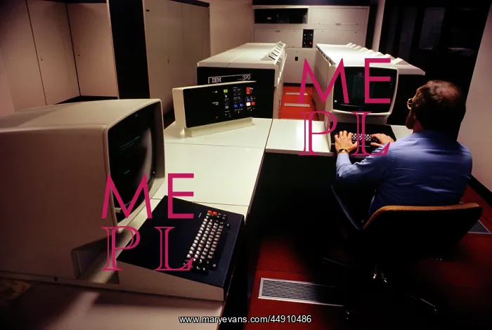  : 1970s 1980s Man Seated At Computer Workstation