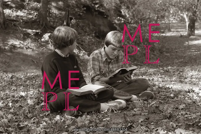  : 1970s Two Boys Reading Bibles