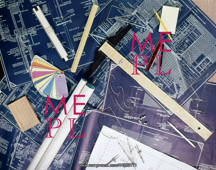 : 1970s Still Life Of Building Blueprints : 1970s Still Life Of Building Blueprints