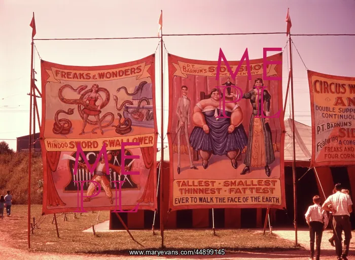  : 1970s PAINTED CANVAS CARNIVAL CIRCUS SIDESHOW