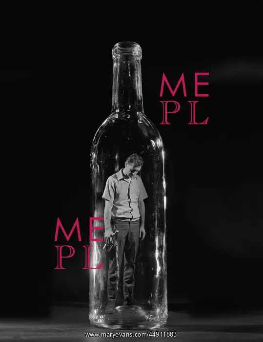 : 1970s SAD MAN TRAPPED INSIDE BOTTLE : 1970s SAD MAN TRAPPED INSIDE BOTTLE