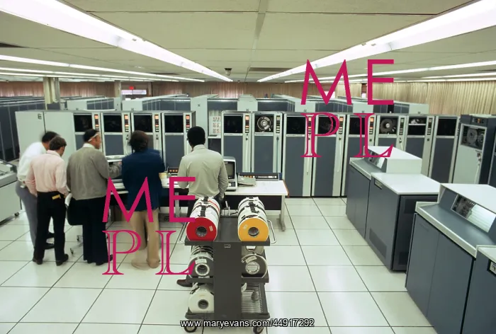 : 1970s Small Group of Men Technicians in Mainframe Compute : 1970s Small Group of Men Technicians in Mainframe Compute