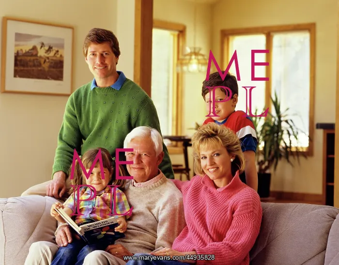 : 1980s Family Sitting on Couch Three Generations : 1980s Family Sitting on Couch Three Generations