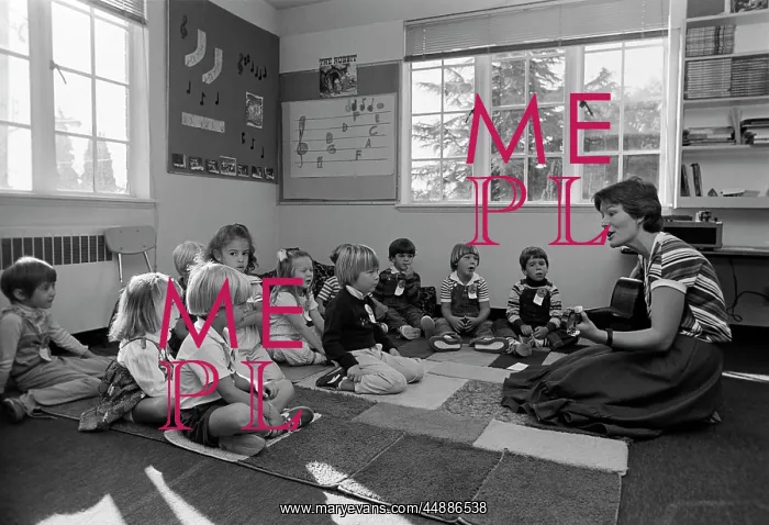 : 1980s Grade School Teacher Sitting : 1980s Grade School Teacher Sitting