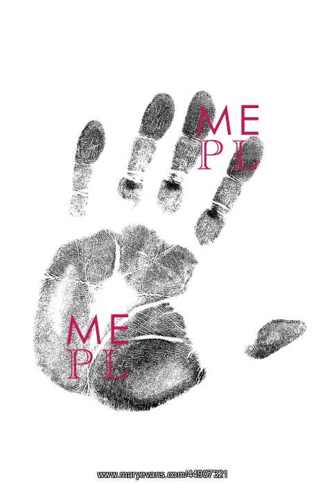 : 1980s left hand palm print on white : 1980s left hand palm print on white
