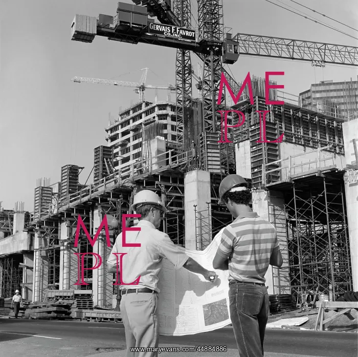 : 1980s Rear View Of Two Hard Hat : 1980s Rear View Of Two Hard Hat