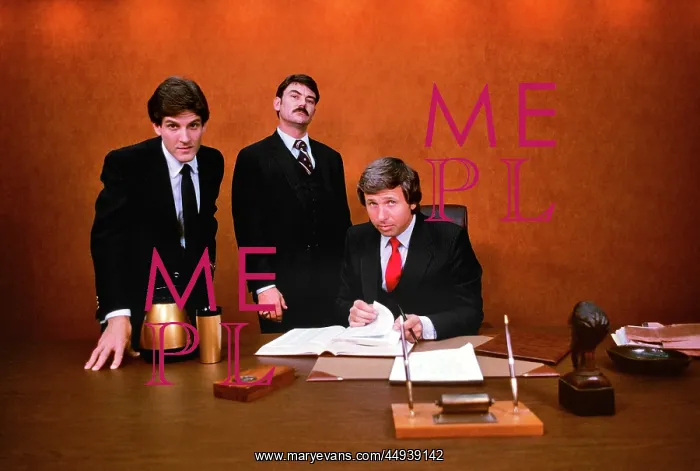 : 1980s Three Sharp Aggressive Business Executives looking : 1980s Three Sharp Aggressive Business Executives looking