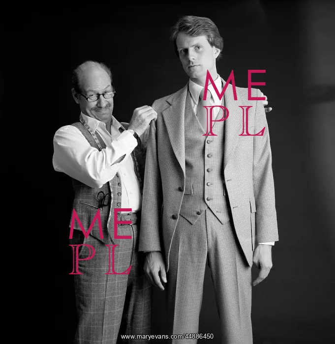 : 1980s Smiling Tailor Fitting Three : 1980s Smiling Tailor Fitting Three