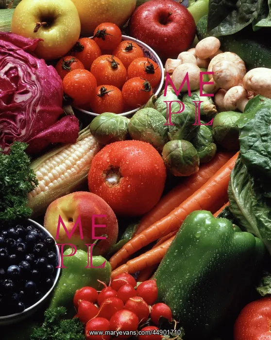 : 1980s VEGETABLES STILL LIFE WITH FRUIT : 1980s VEGETABLES STILL LIFE WITH FRUIT