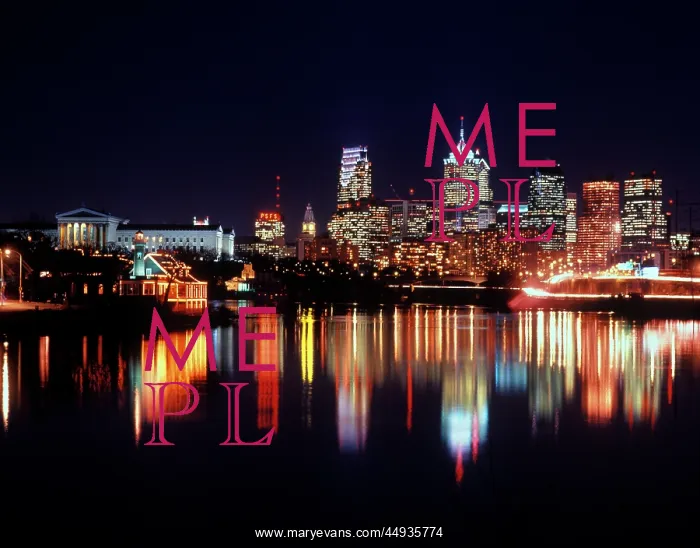: 1990s City Skyline at Night with Bell Atlantic Tower Libe : 1990s City Skyline at Night with Bell Atlantic Tower Libe