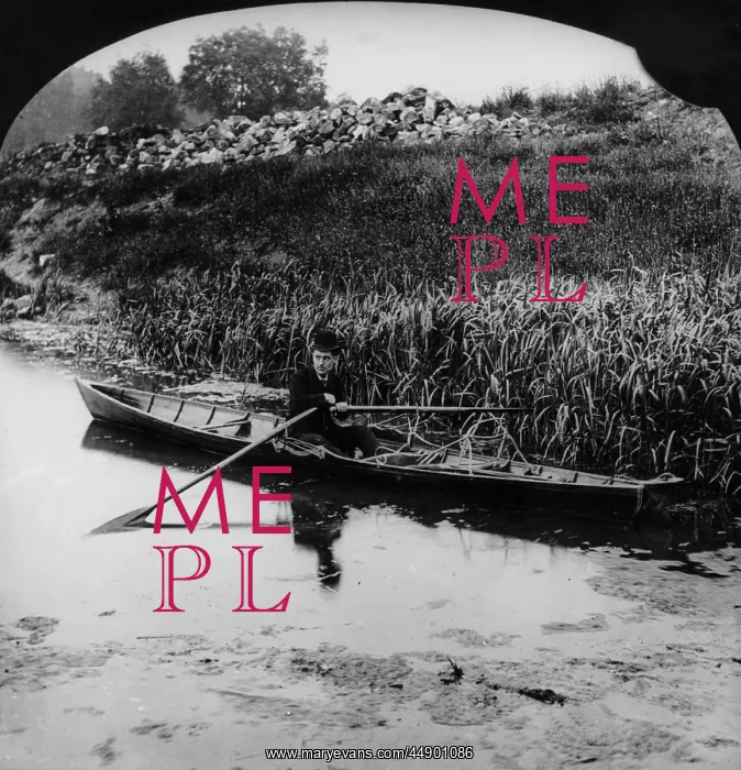 : 19th century Man in a Rowing boat : 19th century Man in a Rowing boat